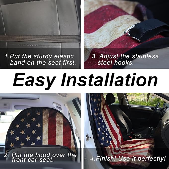Sweat Towel Car Seat Cover Protector Front Seats for Gym Workout, Running, Swimming, Beach and Hiking, Waterproof Universal Seat Cover for Car, Trucks, Van & SUV (2, American Flag, Front) - Image 6