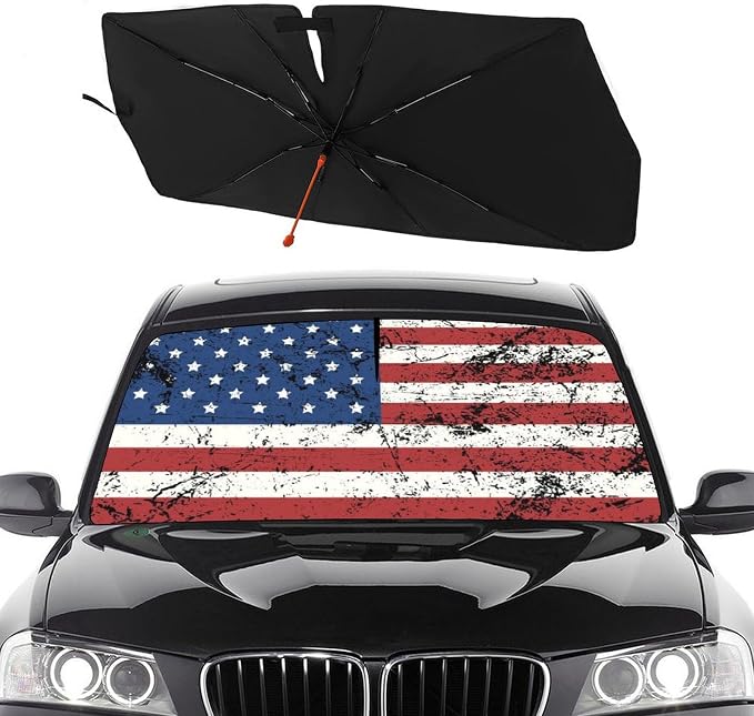 Socira American Flag Car Windshield Sun Shade Umbrella Patriot Sunshade | Foldable Front Window America Auto Windshield Sunshade Covers USA Car Accessories Protect from Sun Rays Heat 57'' X 30'' by Socira