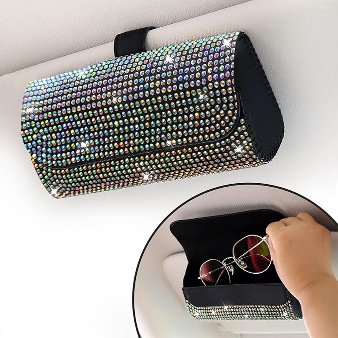 Osilly Bling Car Sunglass Holder for Sun Visor, Sparkling Crystal Leather Automotive Eyeglasses Mount Clip Organizer with Hidden Magnetic Closure for Men Women, Universal for SUV Truck Van（Multicolor） - Image 6