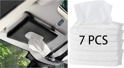 Black Car Tissue Holder with 7 Refill, Leather Tissue Dispenser for Car | Universal car tissue set with 7 refills, one-stop buy, fits all cars, perfect travel gear for drivers & passengers by SEMBEM