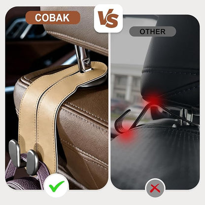 CoBak Extra Wide Car Seat Back Hooks, Premium Stitched Leather Headrest Hangers with Wide Slot Structure, Universal for Any-Width Purses, Handbags, Bags (2 Pack), Gold - Image 3