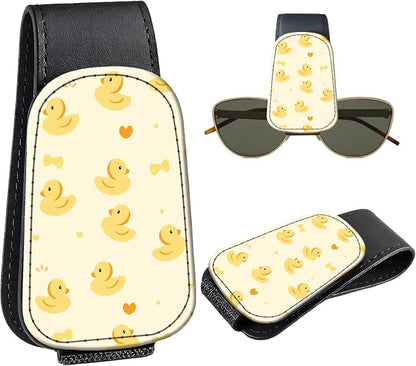Leather Magnetic Sunglass Holder for Car Sun Visor, Cute Eyeglass Ticket Card Hanger Clip, Universal Auto Interior Accessories for SUV Pickup Truck, Cute Duck by Unknown