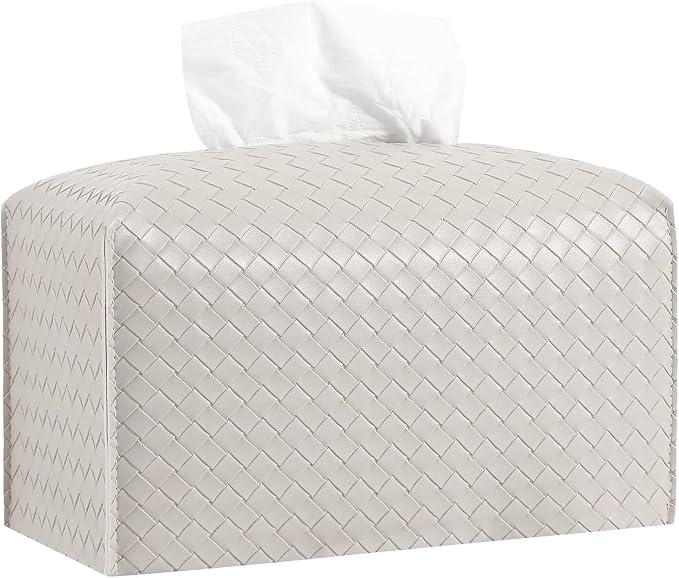 Tissue Box Cover PU Leather Tissue Holder Square Facial Tissue Case Facial Paper Organizer Dispenser for Bathroom, Vanity Countertop, Tabletop, Car, Rectangle, Griege | PU Leather，Easy to Fill, Easy Clean, Decorative Cube Tissue Box Holder for Office, ... by zoocatia