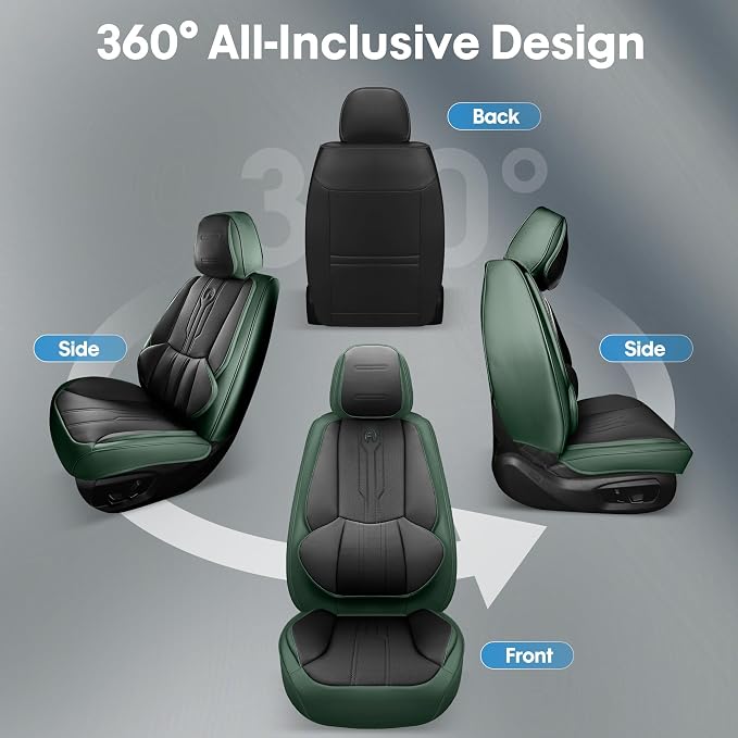 Car Seat Covers Custom Fit for Ford F150 2009-2026,Faux Leather Seat Cover Set for 2017-2026 F250 F350 F450, Accomodating Regular Cab Super Cab Super Crew Pickup Truck Cushions(BlackGreen,Full Set) - Image 6