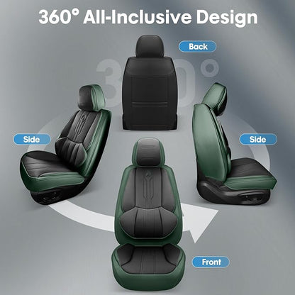 Car Seat Covers Custom Fit for Ford F150 2009-2026,Faux Leather Seat Cover Set for 2017-2026 F250 F350 F450, Accomodating Regular Cab Super Cab Super Crew Pickup Truck Cushions(BlackGreen,Full Set) - Image 6
