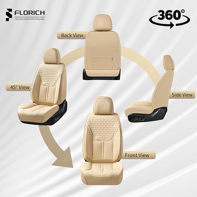 Car Seat Covers for Front Seats, Universal Seat Cushion 2 Seats, Car Seat Protector Waterproof, Premium Leather Automotive Seat Covers for Most Cars, Sedans, SUVs, and Trucks-Beige - Image 8