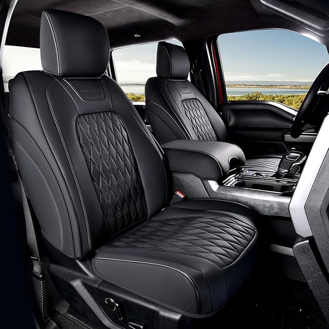 Coverado Leather Seat Covers Full Set Fit for Ford F150 F250 F350 F450, Waterproof Ford F150 Truck Seat Covers Fit for 2015-2026 F150 and 2017-2026 F250 F350 F450 (Black) - Image 2