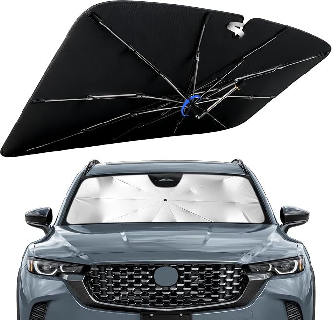 Windshield Sun Shade for Mazda CX-50 2023-2026 with 360° Rotating Shaft | Custom Fit Umbrella Sunshade for UV Blocking, Interior Heat Protection, Easy Storage, UPF 50+ Cool Windshield Cover by Lonyaqui