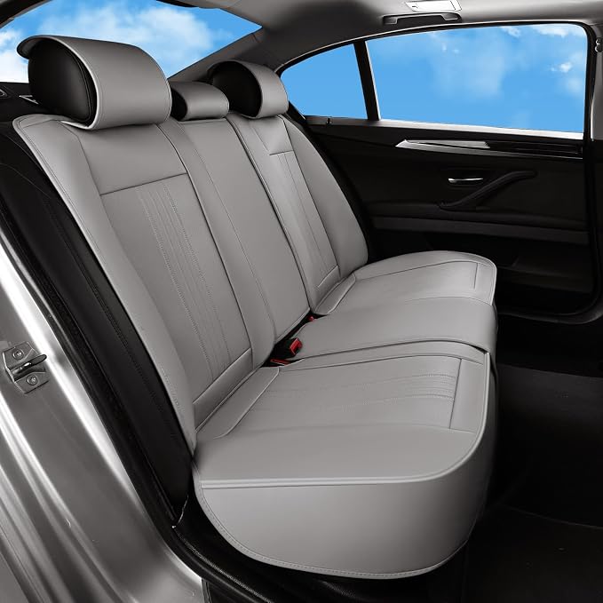 Huidasource Gray Rear Seat Cover, Luxury Faux Leather Back Seat Car Cover, Velcro Adjustable, Compatible with Child Seat, Perforation Cooling＆Heating, Universal Fit for Most Cars Vans Trucks SUVs Gray - Image 8