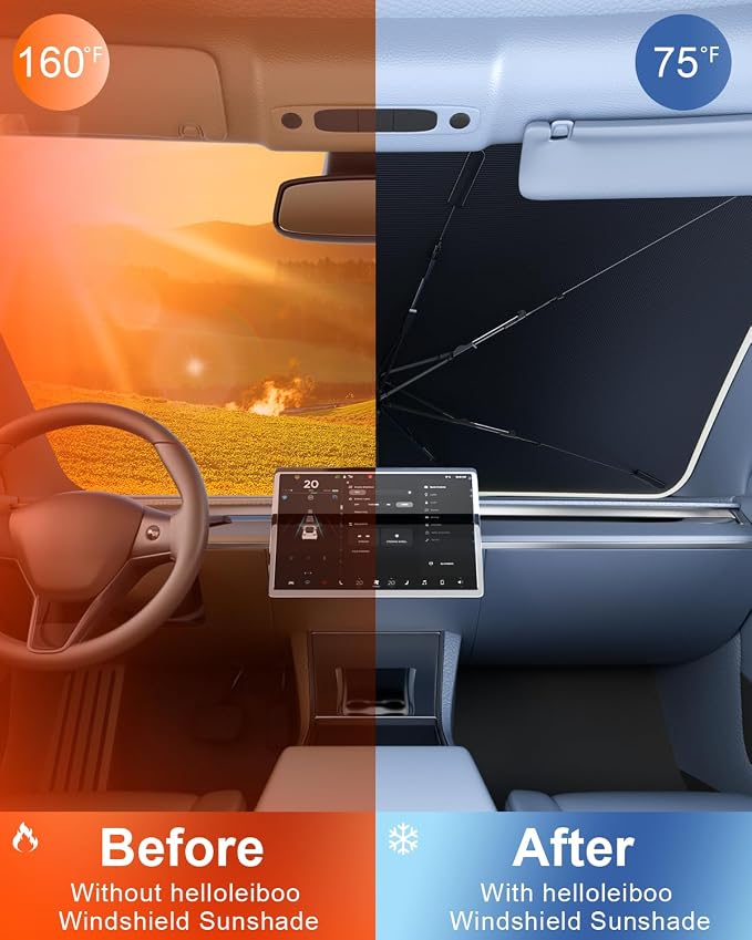 helloleiboo Car Windshield Sun Shade Umbrella, Foldable 53" x 30" - Image 2