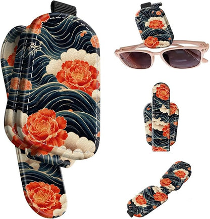 Sunglasses Holder for Car Visor, PU Leather Glasses Clip Organizer, Cute Magnetic Eyeglass Holder for Vehicle Sun Visor, Car Interior Accessory for Women & Men, Flower Wave by Unknown