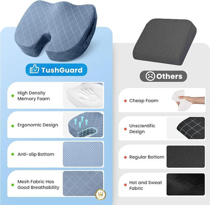 Memory Foam Office Chair Seat Cushion - Light Blue, XX-Large | for Car Seat, Airplane, Desk Chair - Sciatica & Hip & Coccyx Pain Relief Cushion for Long Sitting Office Workers, Car Drivers - Image 6