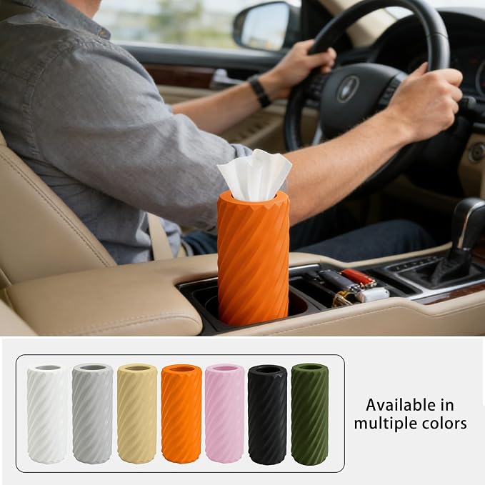 2-Pack Car Tissue Holder with 6 Tissue Refills, Reusable Plastic Auto Tissue Canister for Cup Holders – Compact Travel Tissue Dispenser, Essential Car Accessories for Cars, SUVs, Trucks(2PACK-Orange) - Image 2