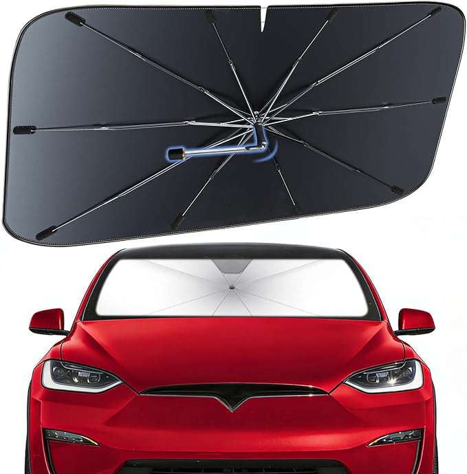 Windshield Sun Shade Umbrella for Tesla Model X 2016-2026 Front Window | Heat-Reflective Window Shade, Umbrella Sunshade Cover Blocks Heat, Protects Interior, Vehicle-Specific Precision Fit by Fshaanys