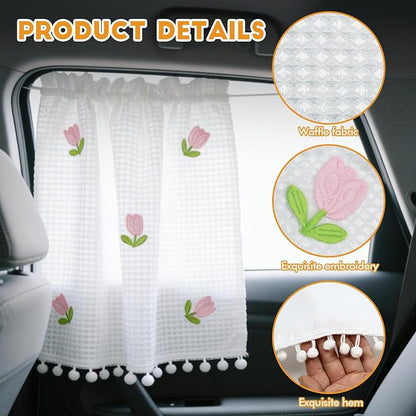 Wuyaoyao 2PCS Car Window Curtains, Cute Blockout Car Side Window Shade Privacy Curtains for Baby with Suction Cups, Vehicle Sun Shade Blocker for Windows, UV Protection & Glare Shield (Tulips) - Image 3