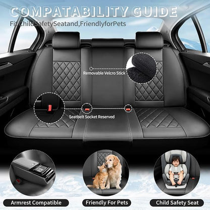 Fit Corolla Premium Leather Car Seat Covers for Toyota Corolla 2000-2025 2026 - Waterproof，Breathable，All-Weather Seat Cushion Protecto & Airbag Compatible, Full Set Black - Image 3