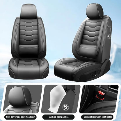 Fit Versa Car Seat Covers Premium Leather for Nissan Versa 2009-2025 2026. Waterproof， Breathable, Scratch-Resistant & All-Weather Seat Cushion Protector（Full Set,Black - Image 2