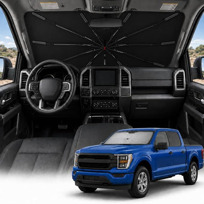 Purehorizon XL Truck Windshield Sun Shade Umbrella, F-150 Ram Tundra | 61 x 33 in XL shade for listed full-size pickups, with 10-rib frame and bendable handle for wide truck glass by Purehorizon