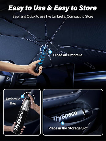 TrySpace Car Windshield Sun Shade Umbrella - [Silver Heat Shield & UV Reflective] Protector for Cars, Universal Fit Small (53" L x 31" W) | 25°F Cooler, Friendly Vinyl Coatings - Image 6