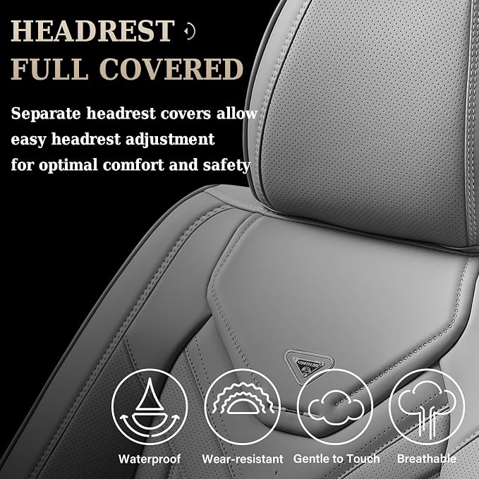 Coverado Car Seat Covers Full Set, Automotive Seat Covers Car Seat Protector Car Seat Cushion, Waterproof Leather Seat Covers for Cars, Universal Fit for Most Sedans SUV Pick-up Truck((Grey) - Image 4