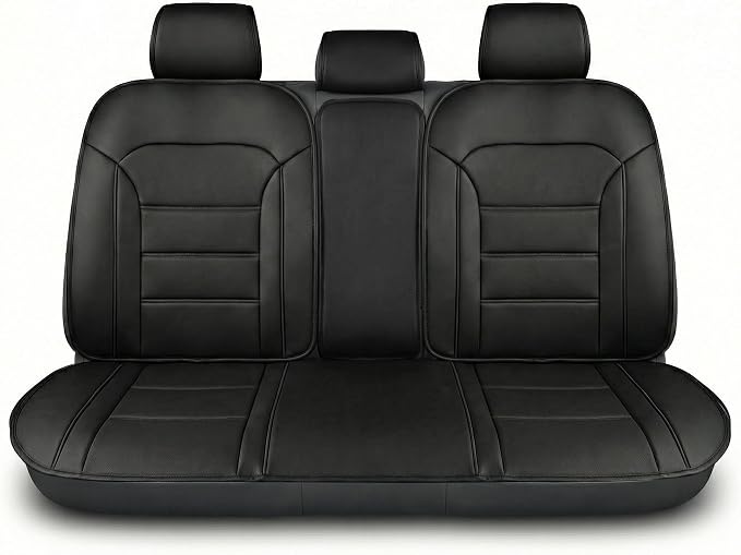 FH Group Car Seat Cover Cushion - Rear Seat Covers for Cars Trucks SUV, Faux Leather Car Seat Cushions, Waterproof Car Seat Cover Cushion, Universal Fit Car Seat protector Rear Set Black by FHGroup