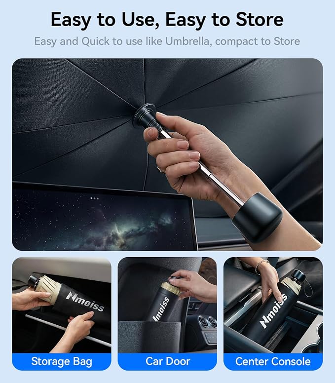 2026 Upgraded Nmoiss True Dual Layer Air Cool Windshield Sun Shade Umbrella | Drive to Superior Coolness & Comfort Block 99% UV Sun Rays & Heat Damage Keep Cool Protect Interior Zero Light Leakage L - Image 9