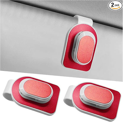 Sunglasses Holder for Car Visor, Metal Auto Eyeglass Hanger Clip, Multifunctional Auto Interior Ticket Card Origanizer Accessories, Universal for Cars SUV Truck (Red/White) by Unknown