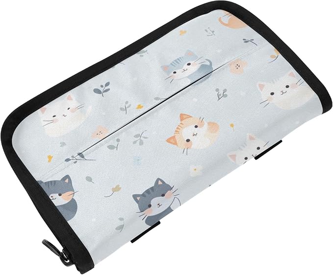 Car Tissue Holder Napkin Dispenser Box Storage Case Sun Visor Mask Holders with Adjustable Straps Reusable Refillable Cute Cats by Unknown