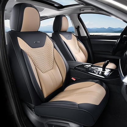 Coverado Car Seat Covers with Lumbar Support, Front Covers for Cars, Universal Automotive Seat Cover, Waterproof, Leather Car Seat Cushion, Interior Seat Protectors for Most Cars by COVERADOAUTO