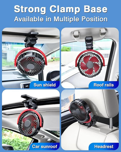 Car Clip on Fan for Sun Visor Handle, 2000Mah Rechargeable Battery Powered Usb Fans That Blow Cold Air, Portable Car Cooling Fan for Cars without Ac, for Vehicle, Van, Suv, Rv, Truck, Red - Image 2