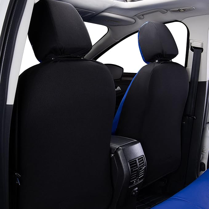 Flying Banner car seat Covers Protects Water Proof Faux Leather Carbon Fiber Fronts Rear Bench Covers (Blue Blue, Full Set - 8PCS) - Image 3