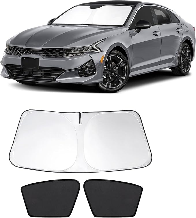 3PCS Car Window Shades Front Windshield Sun Shade Foldable Window Shade Custom Fit for 2021-2024 KIA K5 Accessories Car Shades for Front Windows Anti-UV Rays Block Heat by FannycCargoCover