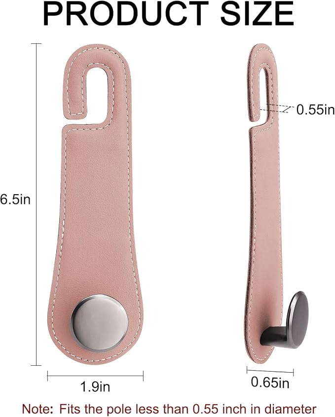 2 Pack Car Headrest Hooks Leather & Alloy Car Seat Storage Hangers, Pink | 44lb Heavy Duty Stylish Car Seat Organizer Hooks for Purses Bags, Coat, Umbrellas, Water Bottle, Car Inside Accessories - Image 2