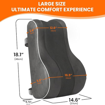 CloudBliss Lumbar Support Pillow, Memory Foam for Office Chair, Gray | Ergonomic High-Density Memory Foam, Adjustable Straps, Washable Mesh Cover, Lower Back Support for Office, Gaming & Car Seat - Image 8