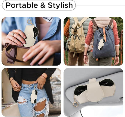 KINIVA Sunglasses Holder for Car Visor with Hanging Hook Portable Leather Glasses Storage Bag with Detachable Clips - Image 4