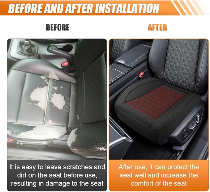 Luxury Faux Leather Car Seat Cover, Car Seats Cushion,Black&Red | Anti-Slip Waterproof Universal Front Bottom Seat Protector with Storage Pocket for Sedans, SUVs, Trucks, Triangular Pattern - Image 5