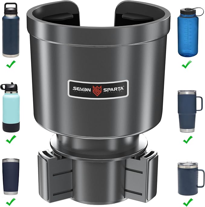 SEVEN SPARTA Car Cup Holder Expander for 32-46oz Large Bottles & Tumblers | Larger Version Fits Yeti 46oz, Hydro Flask & Nalgene, Upgraded Adjustable Offset Base, Fits 3.5"-4" Bottles, Mugs & Tumblers by SevenSparta