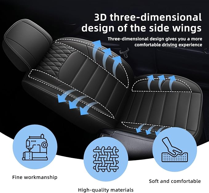 Car Seat Covers Fit for Nissan Maxima 2011-2026 Full Set | Faux Leather Waterproof Automotive Seat Protectors,Compatible with Airbags,Easy to Install,5 Seats Black - Image 6