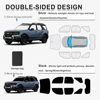 KMF 8pcs Thicken Sun Shades for Ford Bronco Sport 2021-2025 2026 Accessories, Custom Fit Full Car Window Covers Sunshade for Windshield Side Rear, UV Block and Blackout Privacy for Camping Outdoor - Image 5