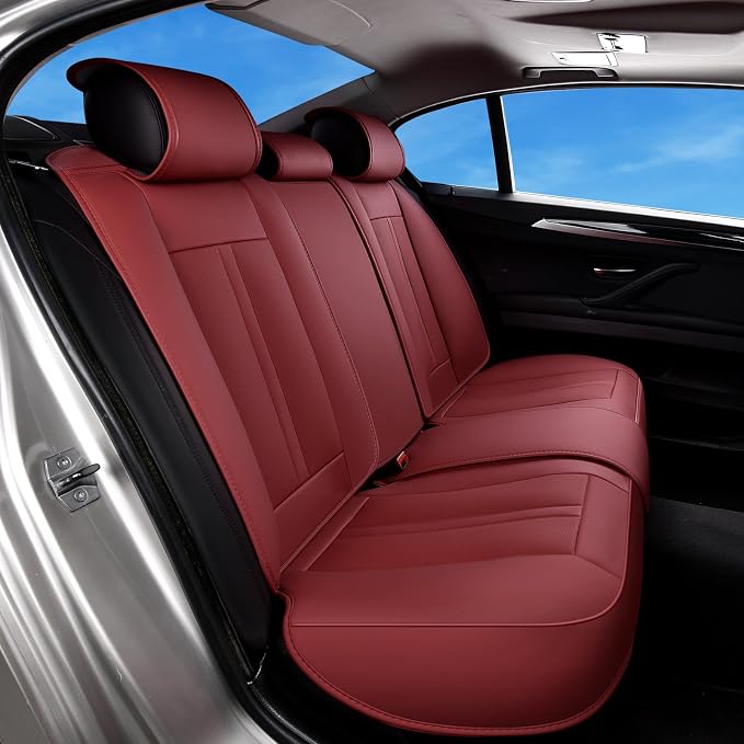 Huidasource Rear Car Seat Cover Luxury Nappa Leather, Rear Seat Cover with Velcro Adjustable, Ventilation Holes, Child Seats, Back Seat Covers for Cars Universal Fit for Most Cars SUV Trucks, Red - Image 9