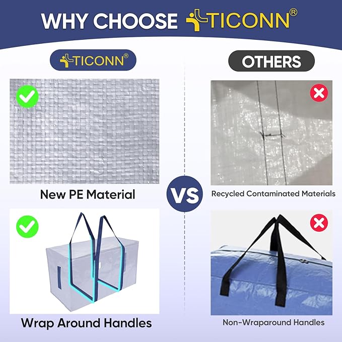 TICONN 2 Pack Extra Large Moving Bags Heavy Duty with Zippers & Carrying Handles, Durable Storage Bags Moving Boxes for Closet Organizers and Storage (2 Pack, Navy) - Image 4