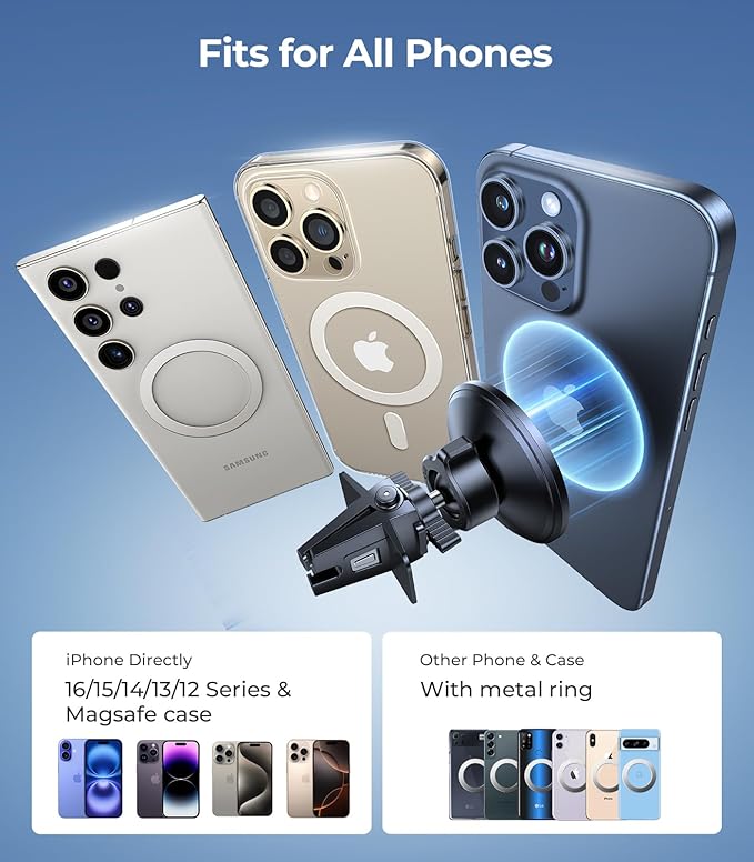 VICSEED for MagSafe Car Mount [Upgraded Strongest Magnet Power] Magnetic Phone Holder for Car Vent 360 Adjustable Magnetic Car Phone Holder Mount for iPhone 16 Pro Max 15 14 13 12 Plus Mini - Image 6