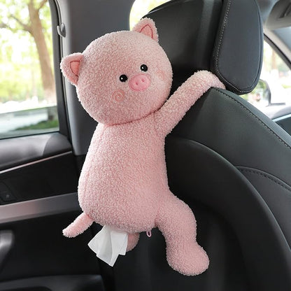 Elephant Tissue Box Cover Plush Tissue Box Holder for Car, Home, Decorative Holder/Organizer for Bathroom Vanity Countertop, Nightstands, Office Desk-Pig - Image 2