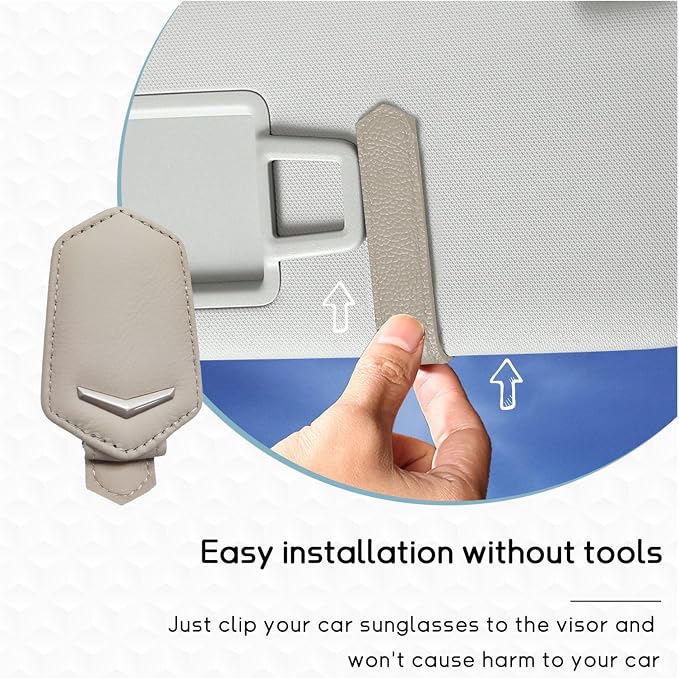 Dickno Sunglasses Holder for Car Sun Visor, Magnetic Leather Glasses Hanger Mounted with Ticket Card Clip, Universal Vehicle Interior Accessories for Different Size Eyeglasses (Beige) - Image 3