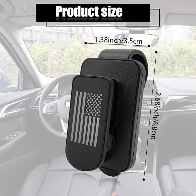 Sunglass Holder for Car Visor, Multi-Function Ticket Card Clip Upgrade Metal Flag Personality Modeling for Car SUV Truck, American Flag Ticket Card Glasses Clip(Black) - Image 2