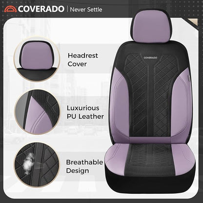 Coverado Front Seat Covers, Automotive Seat Covers 2 Seats, Leather Car Protectors 2-Pack, Auto Seat Covers Universal Fit for SUV, Vans, Sedan, Truck - Image 3