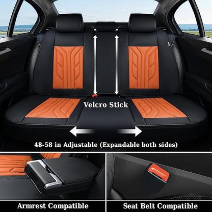 Coverado Car Seat Covers Full Set, Automotive Seat Covers Car Seat Protector Car Seat Cushion, Waterproof Leather Seat Covers for Cars, Universal Fit for Most Sedans SUV Pick-up Truck(Black&Orange) - Image 4