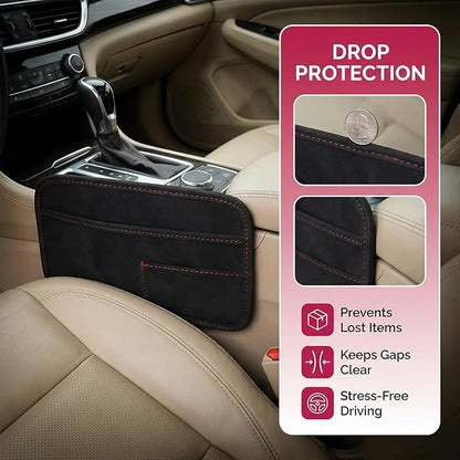 Car Seat Side Pocket Organizer, Suede Leather Vehicle Console Side Cell Phone Holder Storage Bag, Multifunctional Automotive Interior Seat Gap Filler Pocket Pouch, Universal Fit (Black) - Image 6