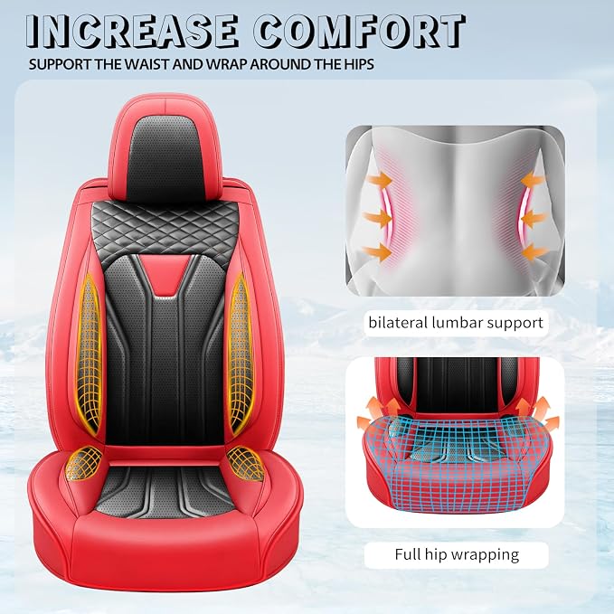 Fit Corolla Premium Leather Car Seat Covers for Toyota Corolla 2000-2025 2026 - Waterproof，Breathable，All-Weather Seat Cushion Protecto & Airbag Compatible, Full Set Red&Black - Image 7