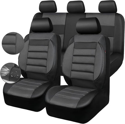 CAR PASS Leather 3D Foam Back Support Car Seat Covers Full Set Air Mesh Automotive Seat Covers, All Season Car Seat Cover Fit Automotive,SUV,Sedan,Van, Airbag Compatible Elegance (Black Charcoal Gray) by CARPASS